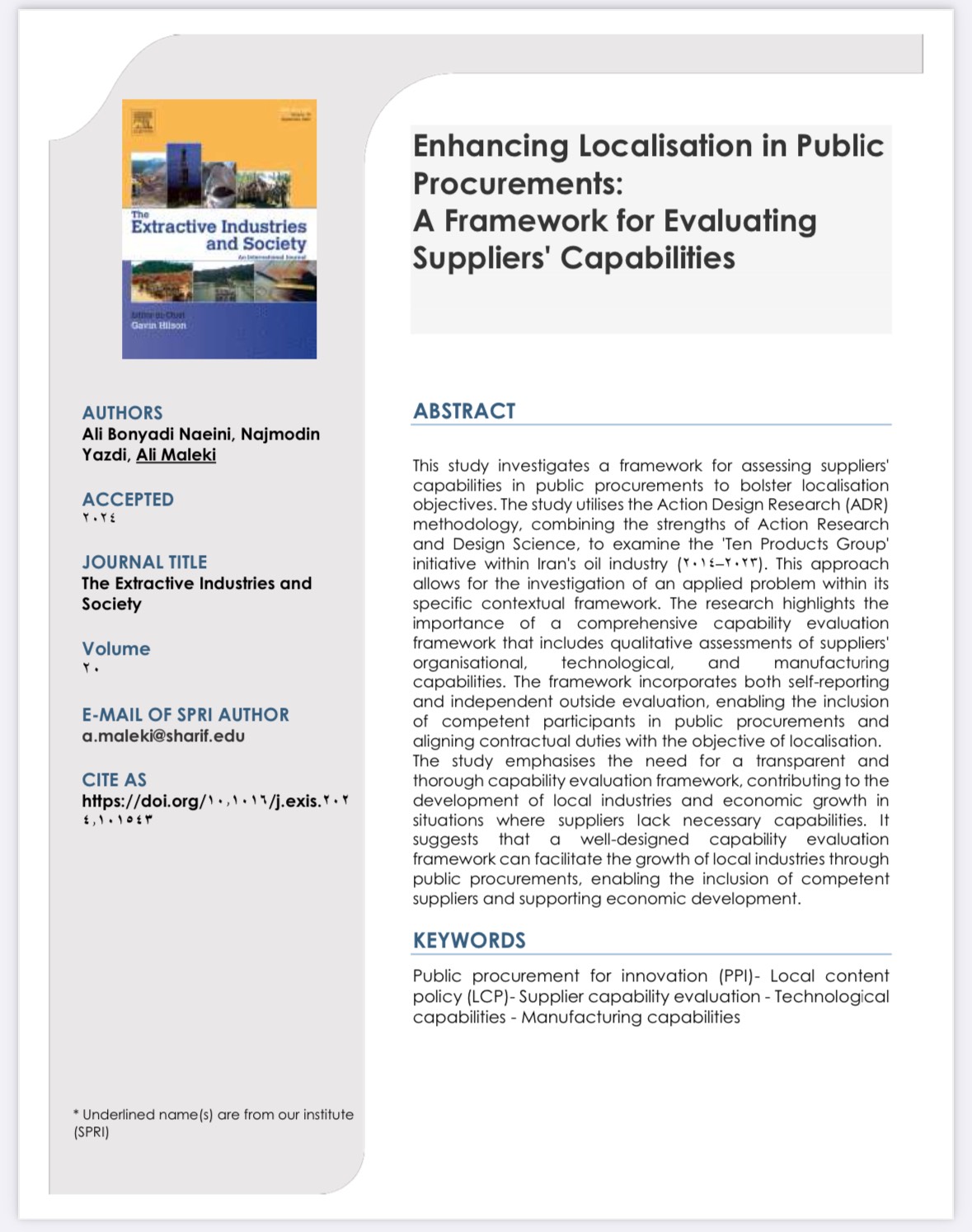 Enhancing localisation in public procurements: A framework for evaluating suppliers' capabilities