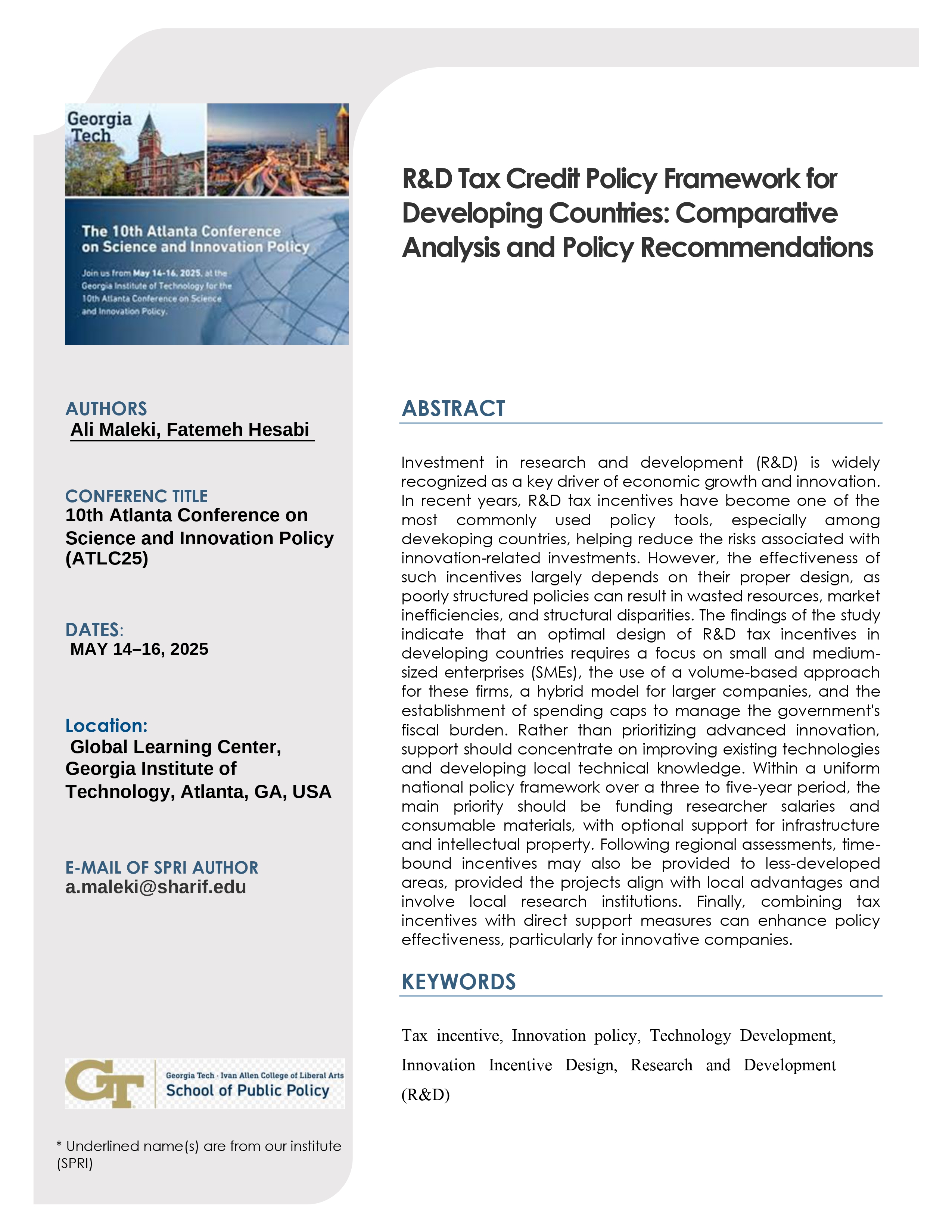 R&D Tax Credit Policy Framework for Developing Countries: Comparative Analysis and Policy Recommendations